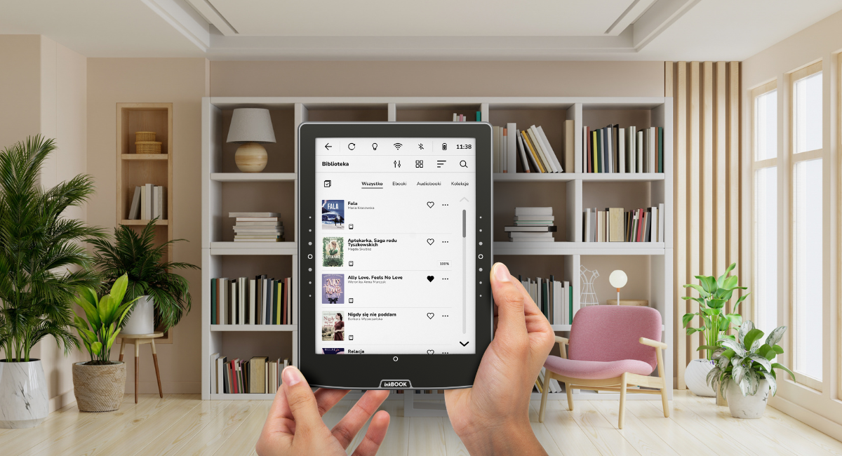 inkBOOK Solaris Color z otwartą stroną biblioteki